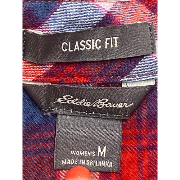 Eddie Bauer Women’s Classic Fit Red Blue Plaid Flannel Button Front Shirt Size M - Picture 6 of 7